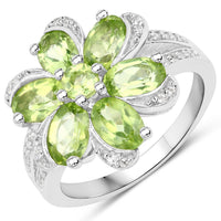 8.04 Carat Genuine Peridot and White Topaz .925 Sterling Silver 3 Piece Jewelry Set (Ring, Earrings, and Pendant w/ Chain)