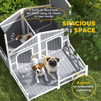 Dog House Outdoor, Wooden Dog Kennel Weatherproof with Porch, Openable Roof, Removable Bottom, Elevated Floor, Double Ro