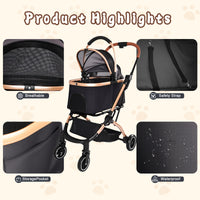 Pet Stroller for Dogs and Cats, 2-in-1 Detachable Foldable 4 Wheels Pet Stroller, Quick One-Hand Fold, Storage Basket, D