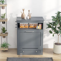 Pet Feeder Station Storage Cabinet, Dog Food Storage Container with Dog Raised Bowls, Watering Supplies, Gray