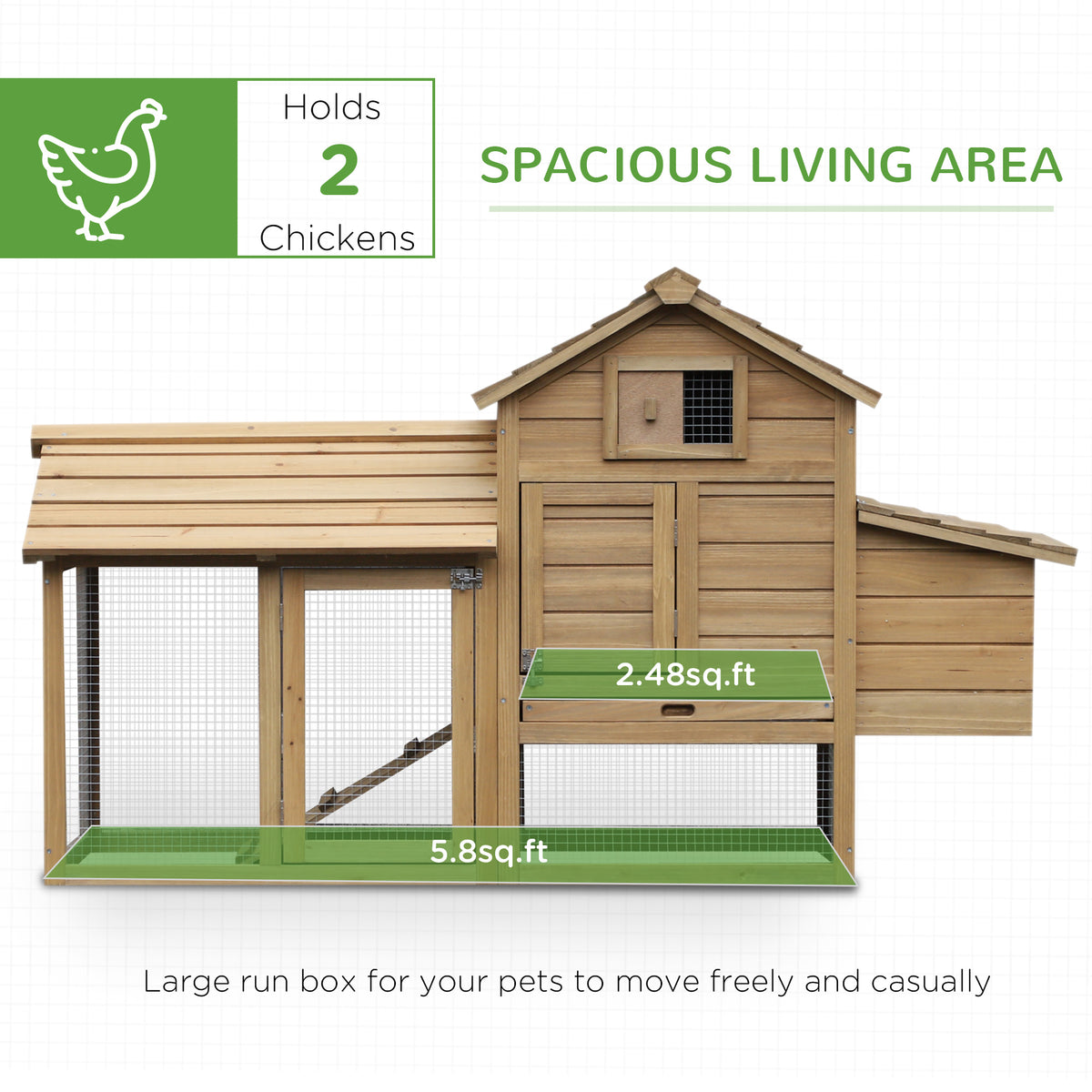 59" Small Wooden Chicken coop Hen House Poultry Cage for Outdoor Backyard with 2 Doors, Nesting Box and Removable Tray, 