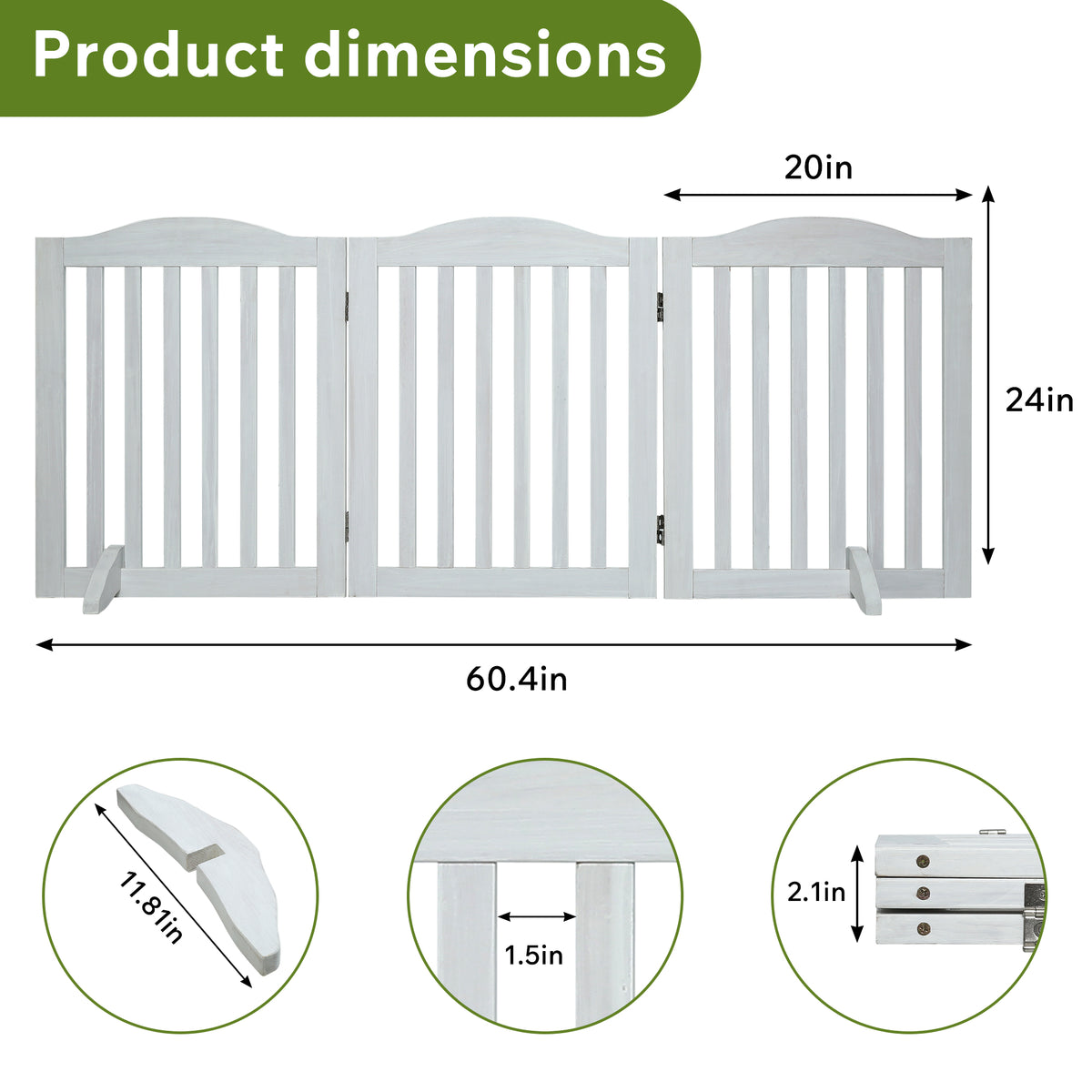 Wooden Freestanding Foldable Pet Gate for Dogs, 24 inch 3 Panels Step Over Fence, Dog Gate for The House, Doorway