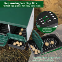 2 Compartments 54x52x47cm Pitched Roof House Iron-plastic Green Chicken Feeding Trough