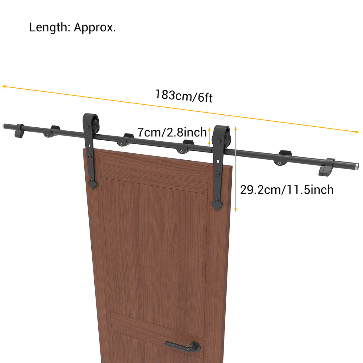 6FT Barn Door Hardware Kit Heavy Duty Sliding Door Track Kit With Floor Guide For Interior Exterior Fit 30-32in Wide Pan