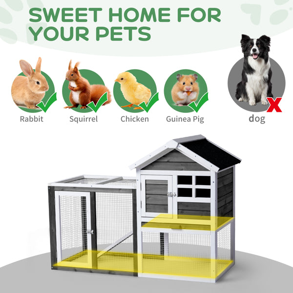 House Type With Ladder Gray Fir Wood Chicken Rabbit Cage