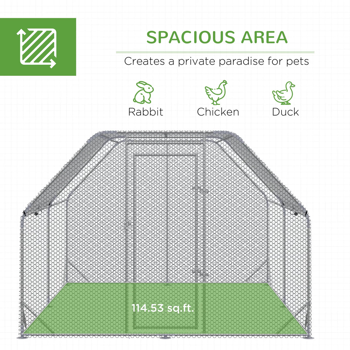 Chicken Run, Galvanized Large Metal Chicken Coop Cage, Walk-in Enclosure Poultry Hen Run House Playpen Rabbit Hutch with