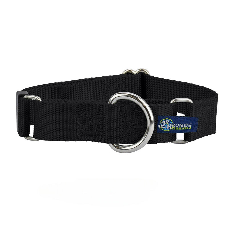 5/8″ and 1″ Black Nylon Martingale Dog Collar-Pet Collars & Leashes-BIG FRENCHIES-2 Hounds Design