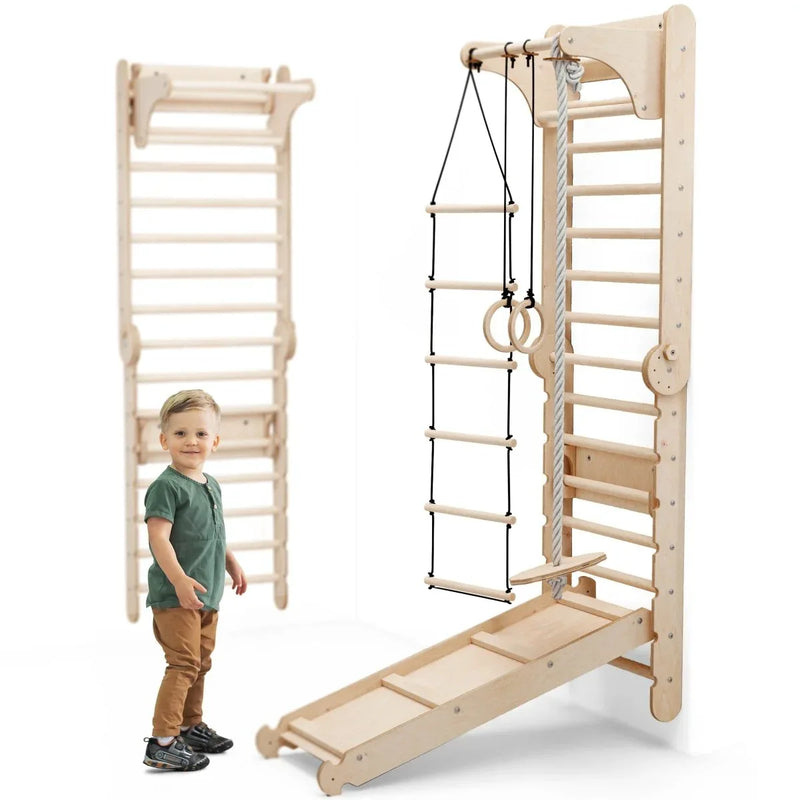 6in1 Wooden Swedish Wall / Climbing ladder for Children + Swing Set + Slide Board - BIG FRENCHIES