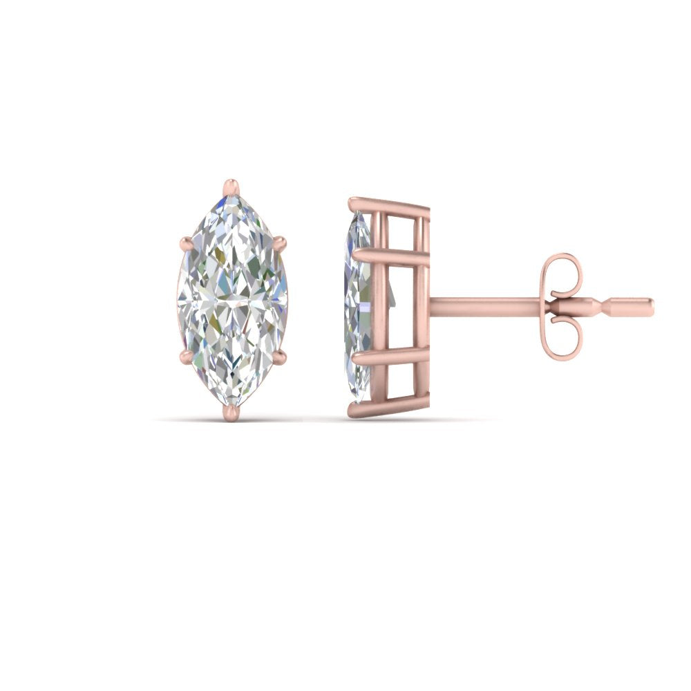6 Prong Marquise Diamonds Solitaire Stud Earring in Basket Setting