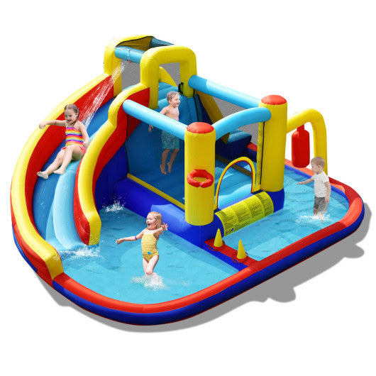 7-in-1 Inflatable Water Slide Bounce Castle with Splash Pool and Climbing Wall without Blower - BIG FRENCHIES