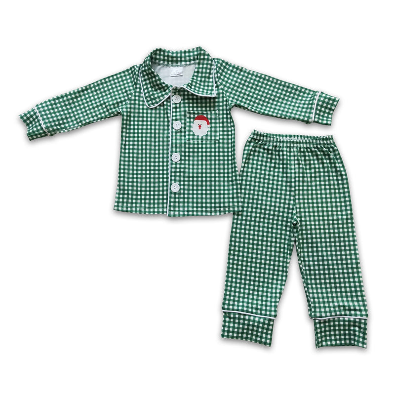 Green gingham santa pocket boy Christmas pajamas - BIG FRENCHIES