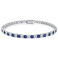 7.50 CTW AGI Certified Lab Created Blue Sapphire & Diamond Tennis Bracelet in 14K White Gold Overlay