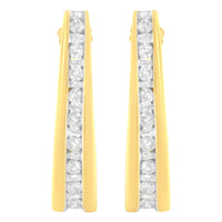 10K Yellow Gold 1 cttw Channel Set Diamond J-Hoop Earrings (H-I Clarity, I1-I2 Color)