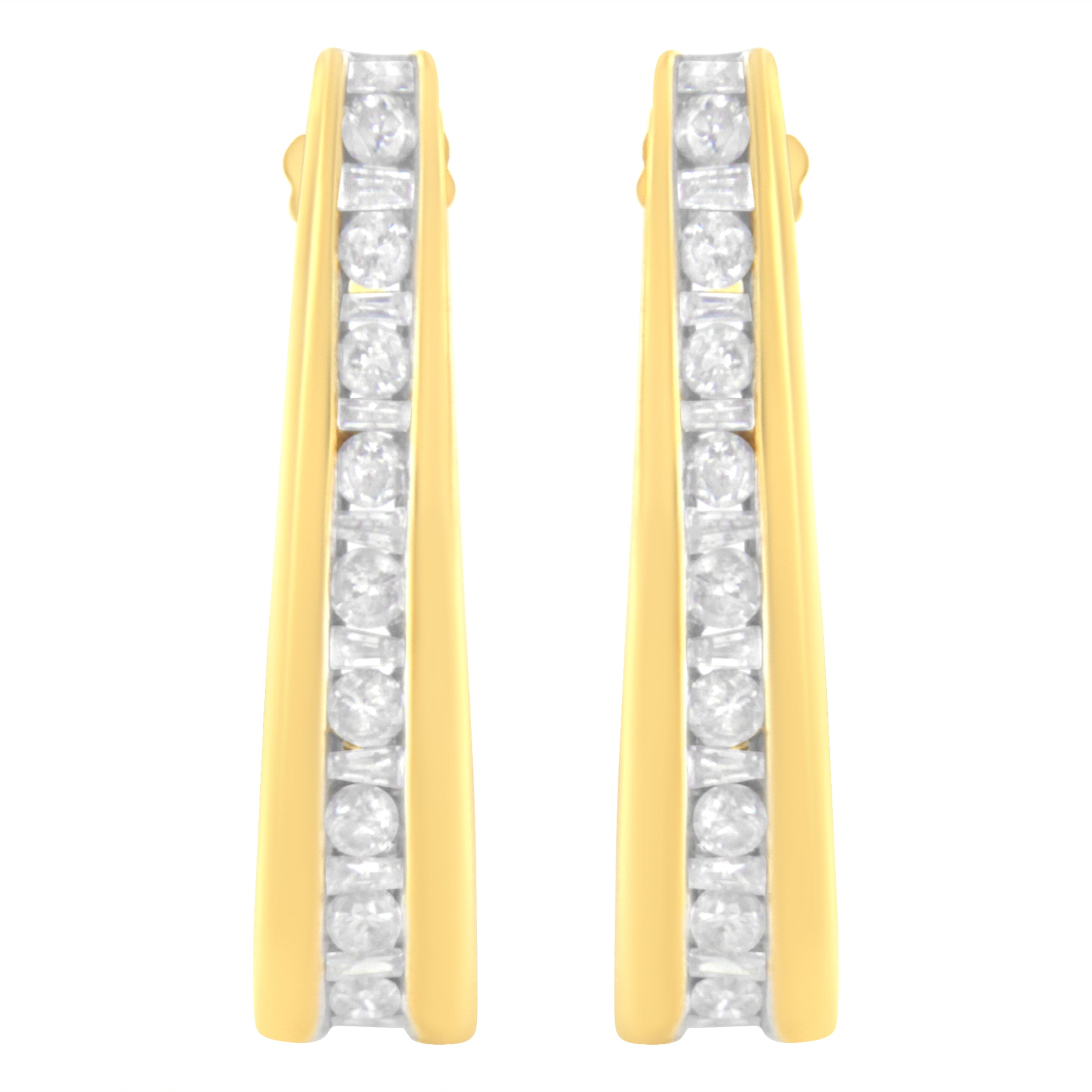 10K Yellow Gold 1 cttw Channel Set Diamond J-Hoop Earrings (H-I Clarity, I1-I2 Color)