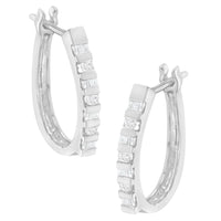 10K Yellow Gold Round and Baguette Cut Diamond Oblong Hinged Leverback Hoop Earrings (Â¼ Cttw, I-J Color, I2-I3 Clarity)