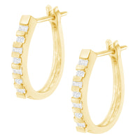 10K Yellow Gold Round and Baguette Cut Diamond Oblong Hinged Leverback Hoop Earrings (Â¼ Cttw, I-J Color, I2-I3 Clarity)