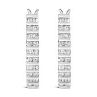 10K White Gold 1.0 Cttw Alternating  Diamond "U" Hoop Earrings (I-J Color, I2-I3 Clarity)