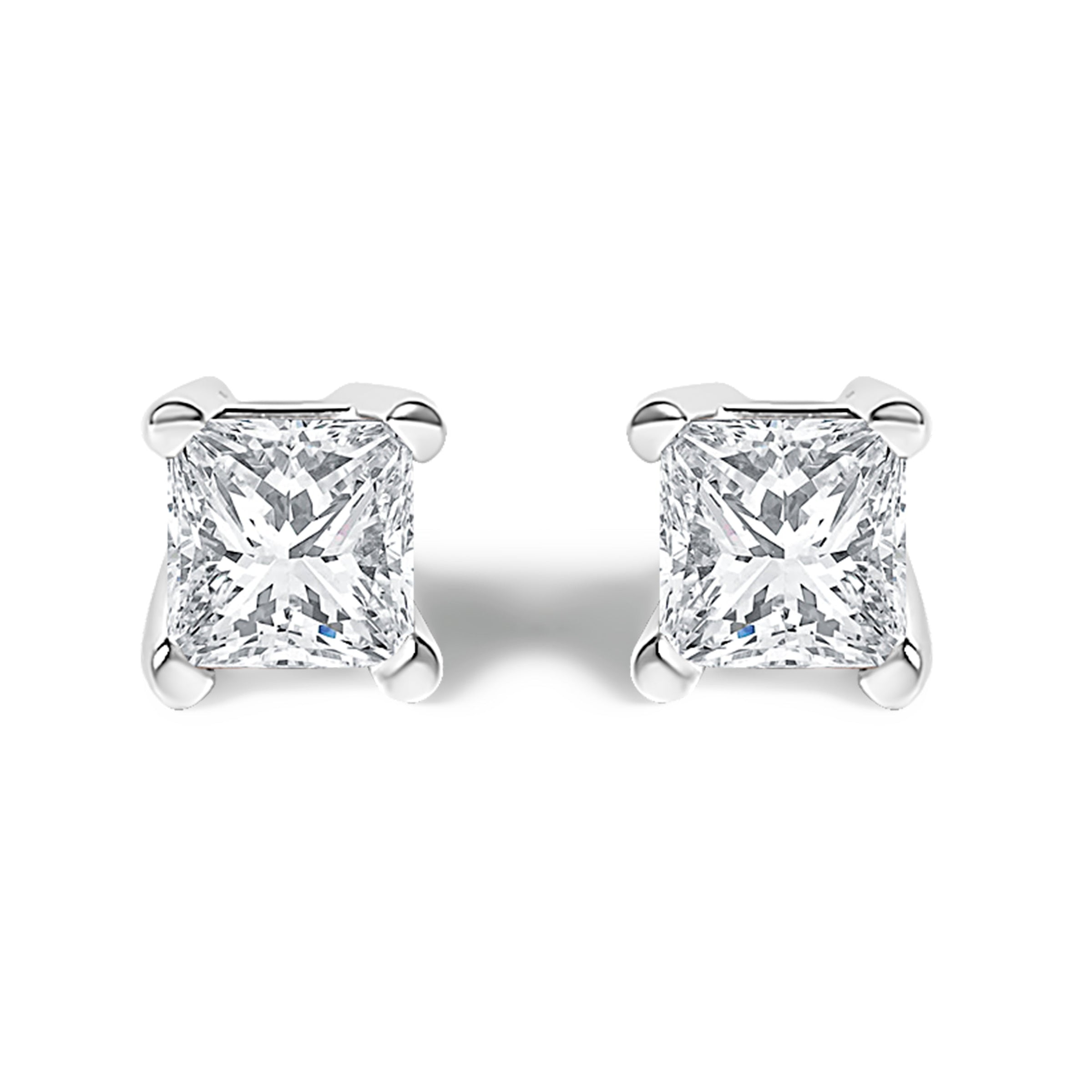 14K White Gold 1/2 Cttw Princess Cut Lab Grown Diamond Solitaire Stud Earrings (F-G Color, VS2-SI1 Clarity)