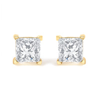 IGI Certified 3/8 Cttw Princess-Cut Square Diamond 4-Prong Solitaire Stud Earrings in 14K Yellow Gold (L-M Color, I1-I2 Clarity)