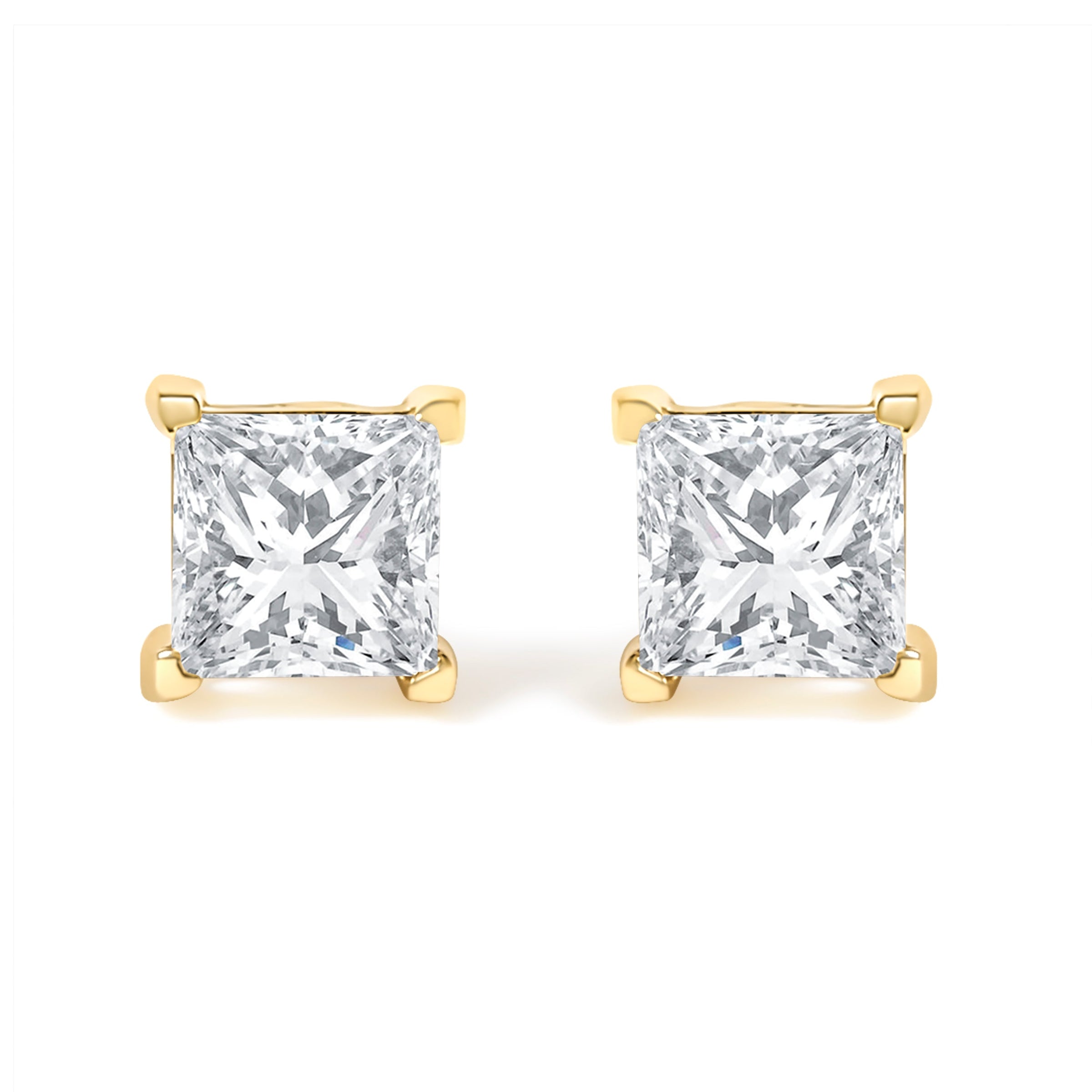 IGI Certified 3/8 Cttw Princess-Cut Square Diamond 4-Prong Solitaire Stud Earrings in 14K Yellow Gold (L-M Color, I1-I2 Clarity)