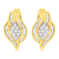10K Yellow Gold 1/3 cttw Round-Cut Diamond Cluster and Swirl Stud Earrings (J-K Clarity, I2-I3 Color)