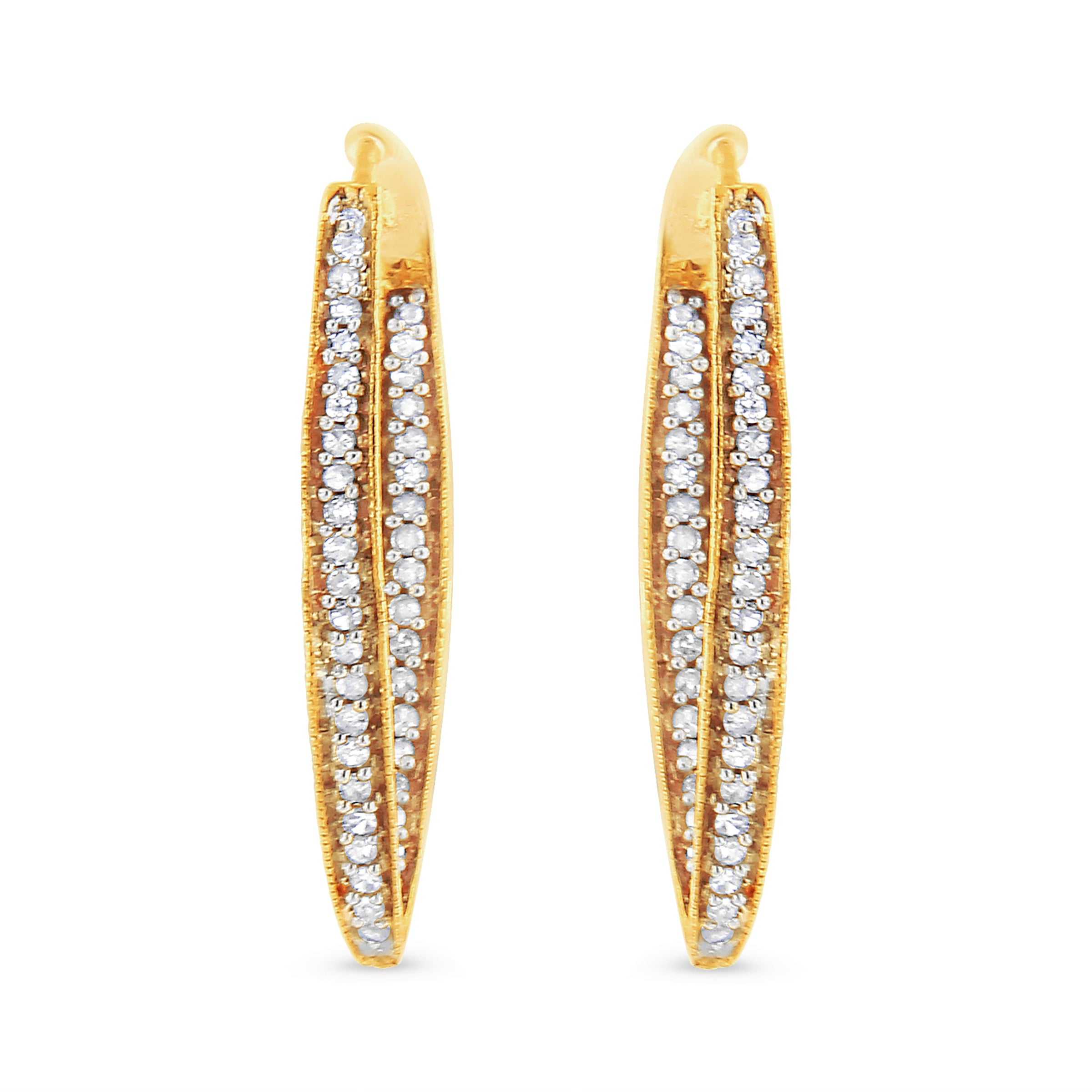 10K Yellow Gold 1/2 Cttw Round-Cut Diamond Modern Hoop Earrings (I-J Color, I2-I3 Clarity)