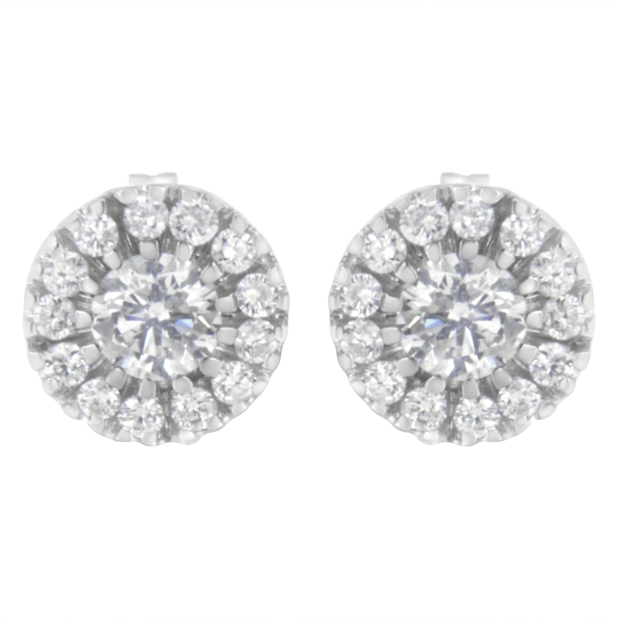 14k White Gold 1 cttw Diamond Halo Stud Earrings (I-J Clarity, I1-I2 Color)