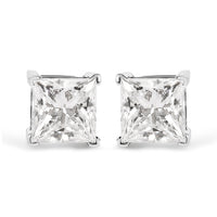 14K White Gold 1 1/2 Cttw Clarity Enhanced Princess Cut Diamond Solitaire Stud Earrings (I-J Color, I1-I2 Clarity)