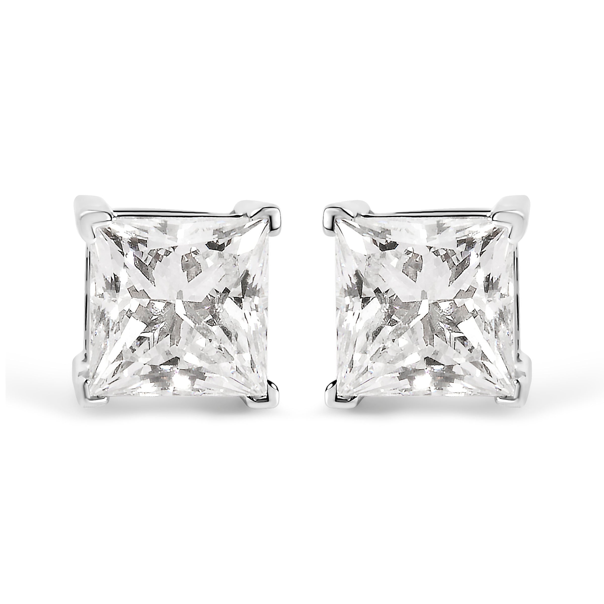 14K White Gold 1 1/2 Cttw Clarity Enhanced Princess Cut Diamond Solitaire Stud Earrings (I-J Color, I1-I2 Clarity)