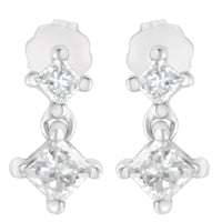 14K White Gold 3/4 cttw Double Diamond Princess-Cut Stud Earrings (I-J Clarity, I2-I3 Color)