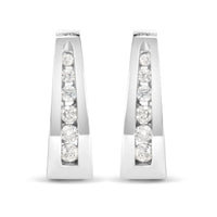 14K White Gold 1/4 Cttw Channel-Set Brilliant Round-Cut Diamond Hoop Earrings (H-I Color, I1-I2 Clarity)