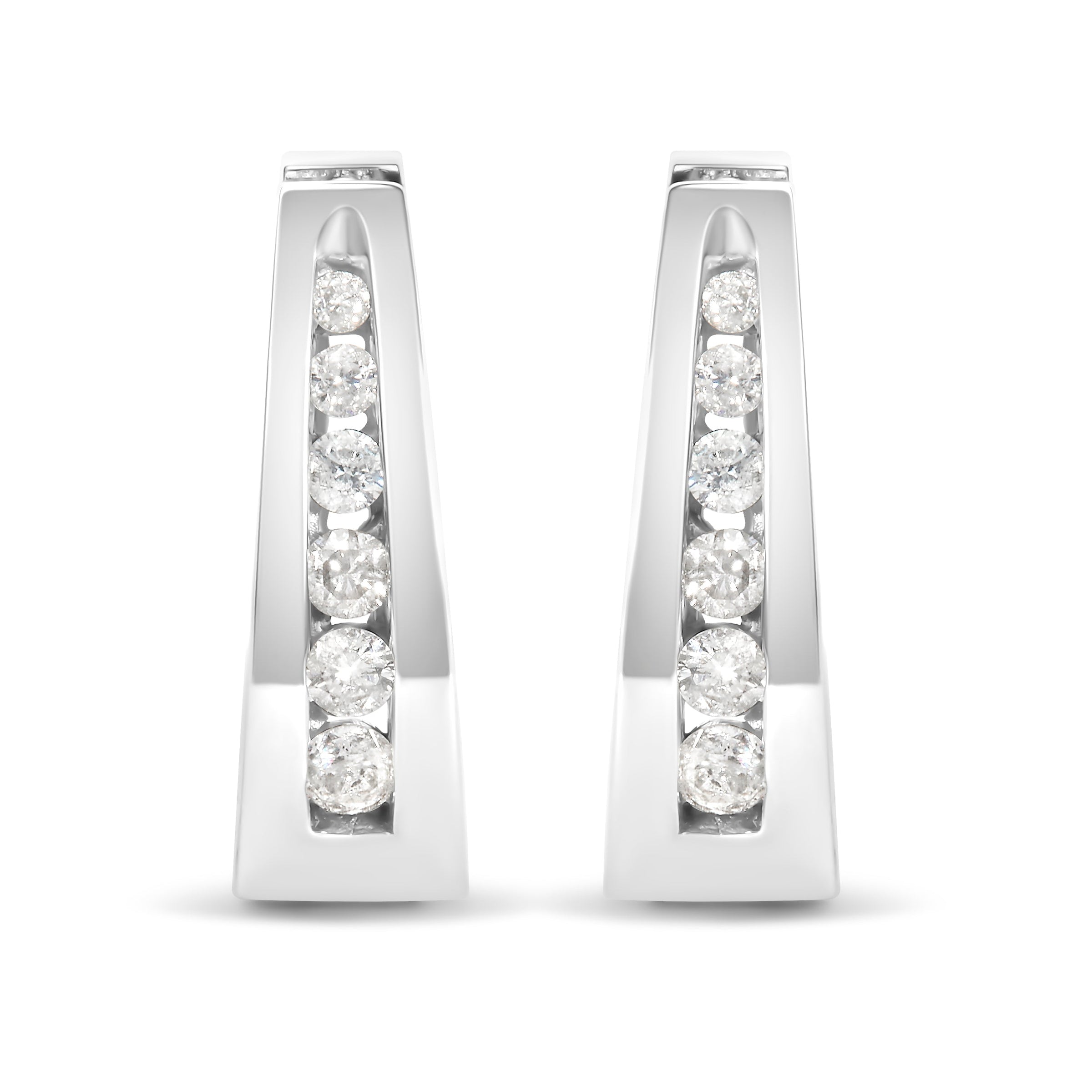 14k White Gold 1/4 Cttw Channel-Set Brilliant Round-Cut Diamond Hoop Earrings (I-J Color, I2-I3 Clarity)