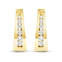 14K White Gold 1/4 Cttw Channel-Set Brilliant Round-Cut Diamond Hoop Earrings (H-I Color, I1-I2 Clarity)