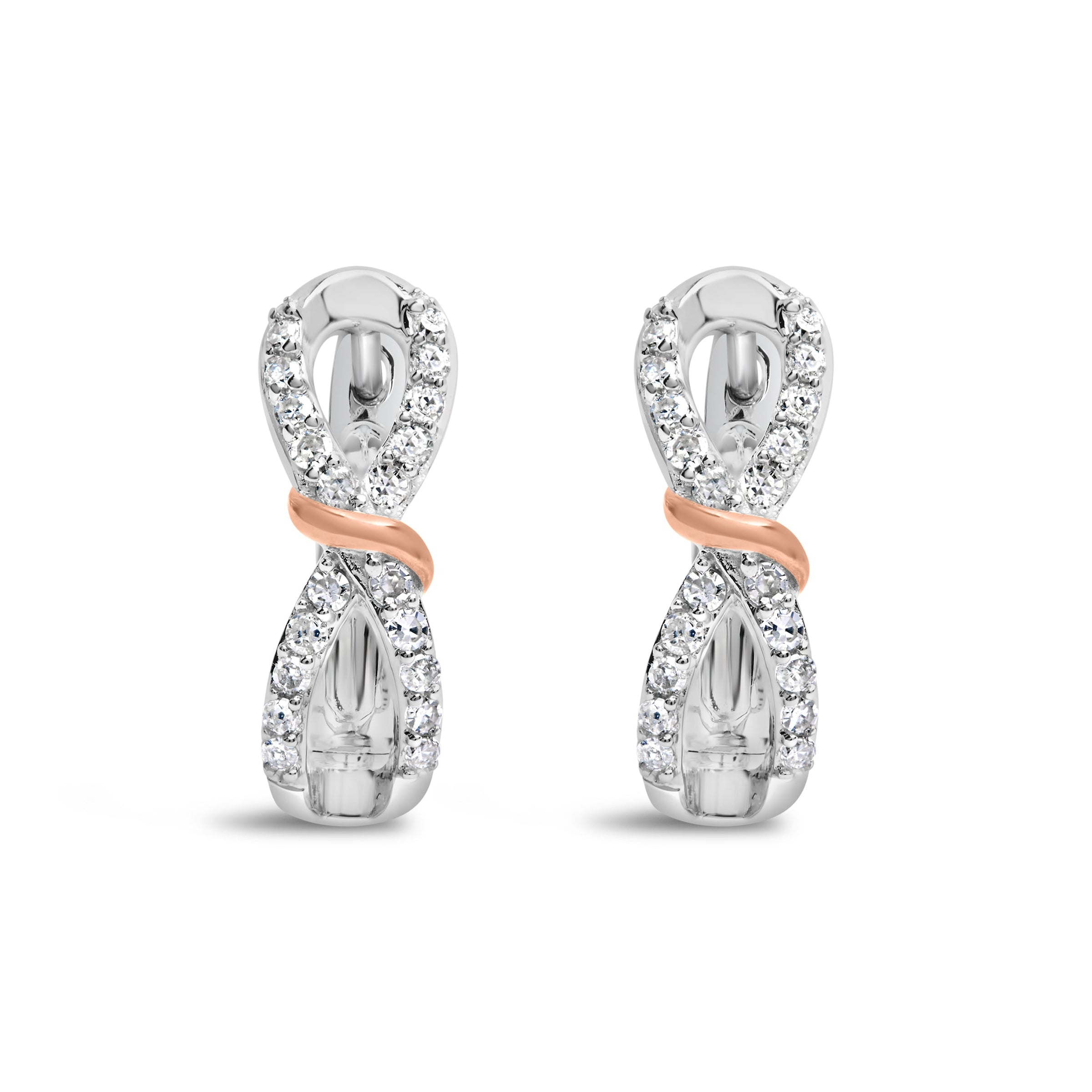 10K White and Rose Gold 1/3 Cttw Diamond Infinite and Ribbon Hoop Earrings (H-I Color, I1-I2 Clarity)