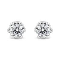 14K White Gold 1/2 Cttw Round Diamond Crown Stud Earring (I-J Color, I1-I2 Clarity)