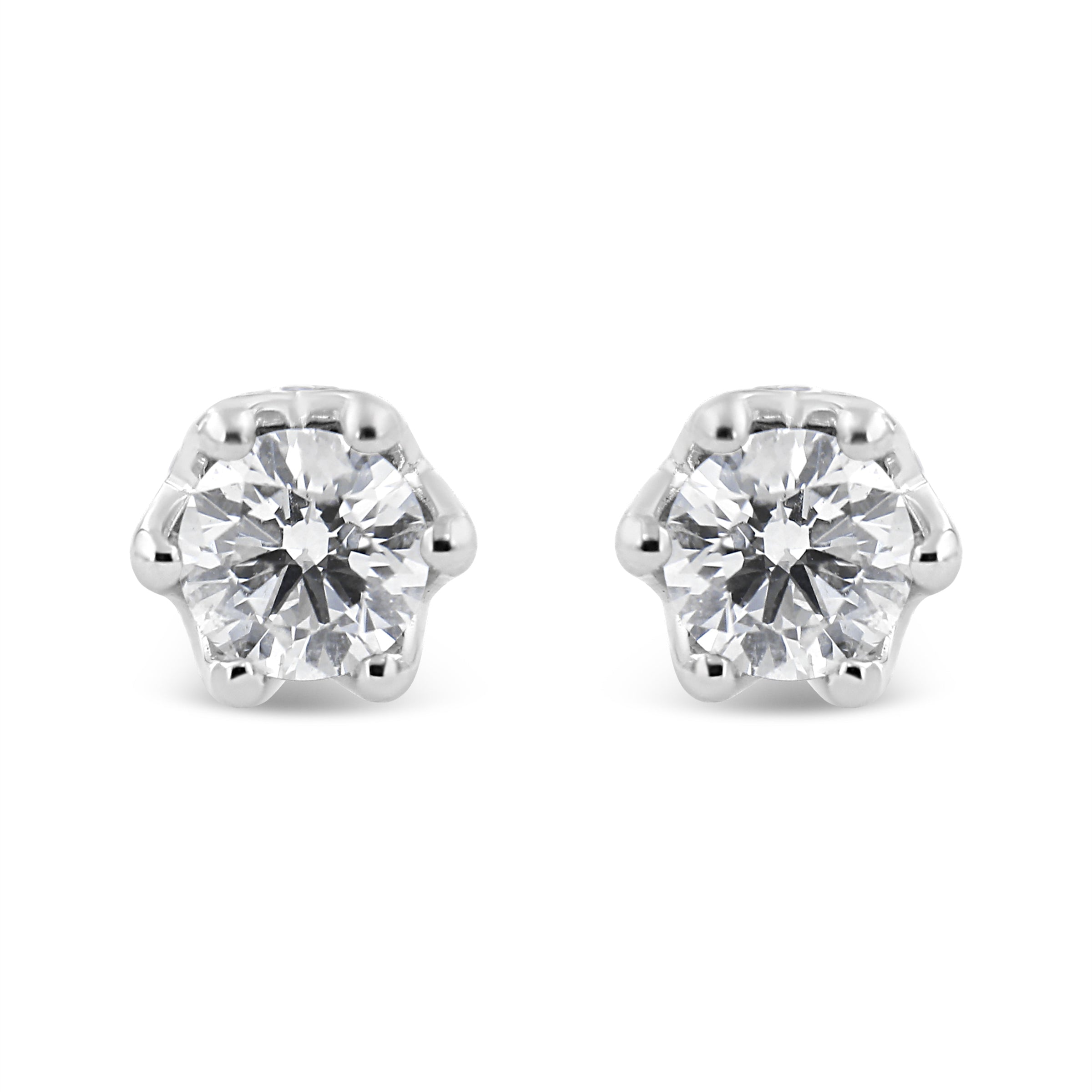 14K White Gold 1/2 Cttw Round Diamond Crown Stud Earring (I-J Color, I1-I2 Clarity)