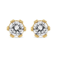 14K Yellow Gold 2.0 Cttw Round Diamond Crown Stud Earrings (I-J Color, I1-I2 Clarity)