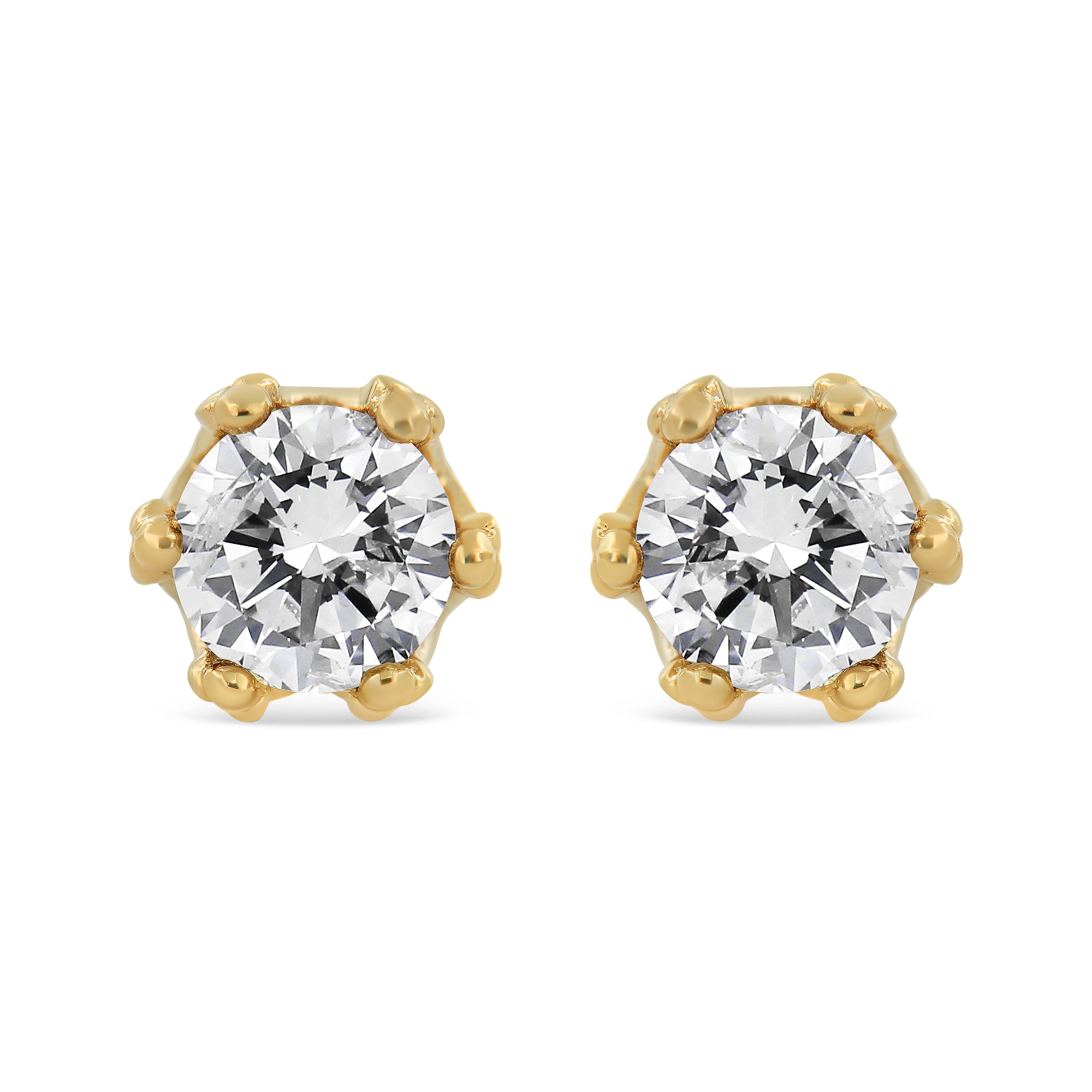 14K Yellow Gold 2.0 Cttw Round Diamond Crown Stud Earrings (I-J Color, I1-I2 Clarity)