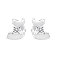 10K White Gold 1/10 Cttw Round Brilliant-Cut Diamond Espira Swirls Solitaire Push Back Stud Earrings (I-J Color, I1-I2 Clarity)