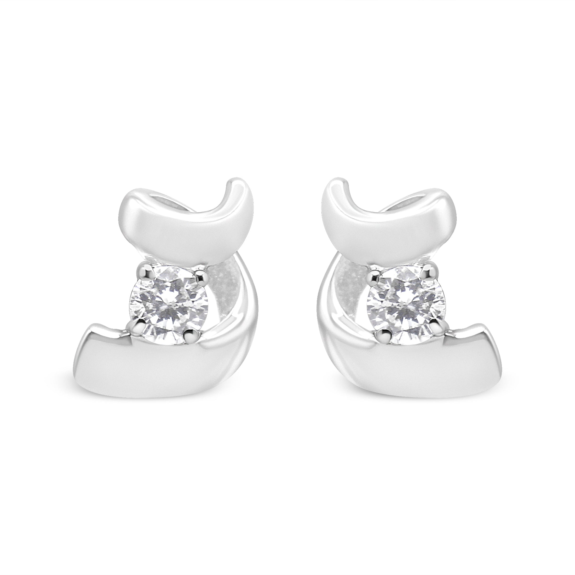 10K White Gold 1/10 Cttw Round Brilliant-Cut Diamond Espira Swirls Solitaire Push Back Stud Earrings (I-J Color, I1-I2 Clarity)