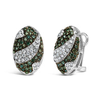 14K White Gold 2.00 Cttw White and Treated Blue Diamond Oval Shield Omega Back Earrings (H-I Color, SI1-SI2 Clarity)