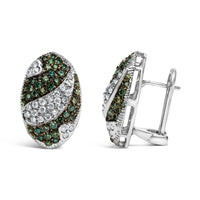 14K White Gold 2.00 Cttw White and Treated Blue Diamond Oval Shield Omega Back Earrings (H-I Color, SI1-SI2 Clarity)