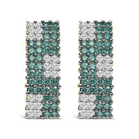 14K Yellow Gold 2.00 Cttw White and Treated Blue Diamond Four-Row PavÃ© Omegaback Earrings (H-I Color, SI1-SI2 Clarity)