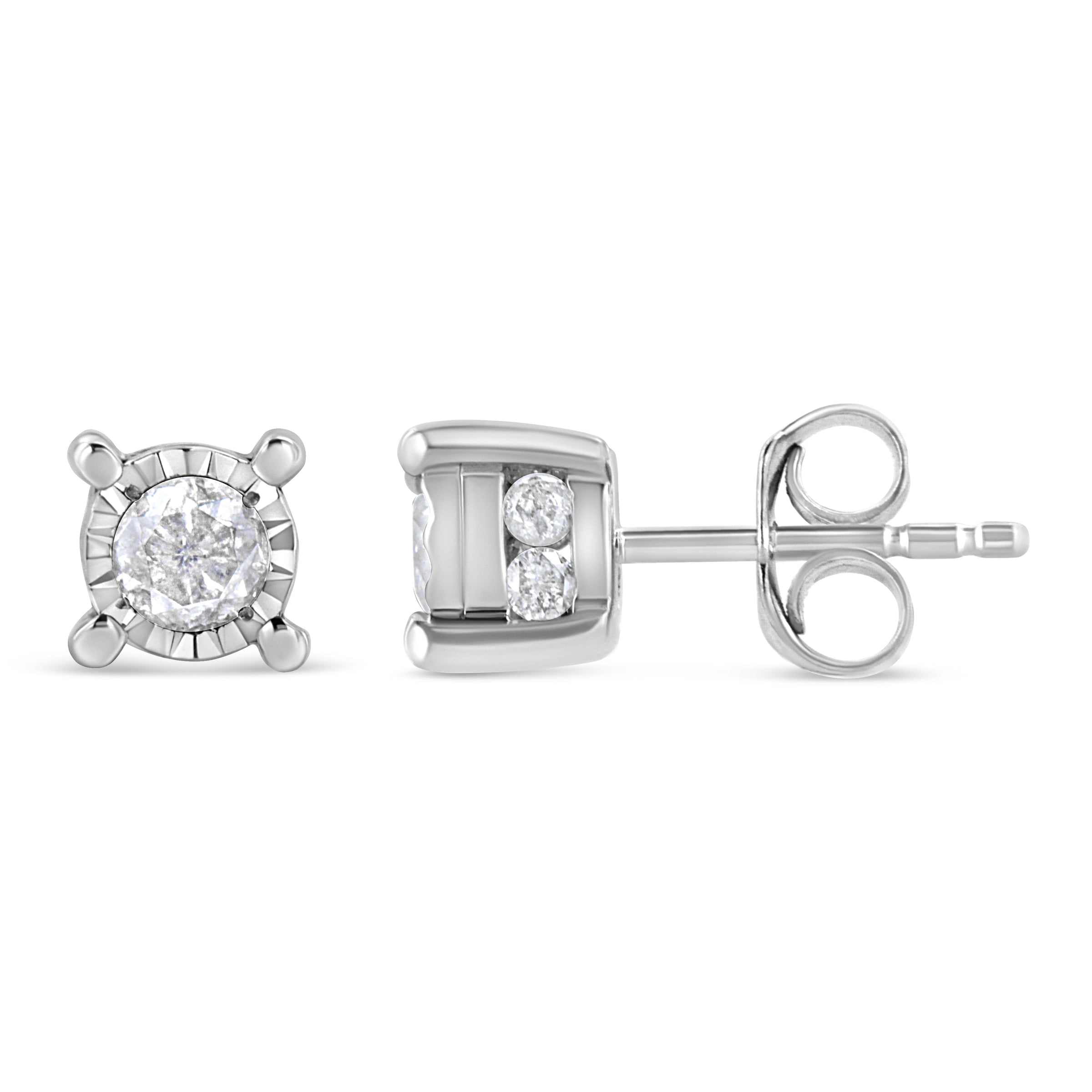 .925 Sterling Silver 1.0 Cttw Round Brilliant-Cut Diamond Miracle-Set Solitaire Stud Earrings (H-I Color, I2-I3 Clarity)