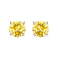 14K White Gold 1.0 Cttw Lab Grown Yellow Diamond Solitaire Stud Earrings (Yellow Color, VS2-SI1 Clarity)