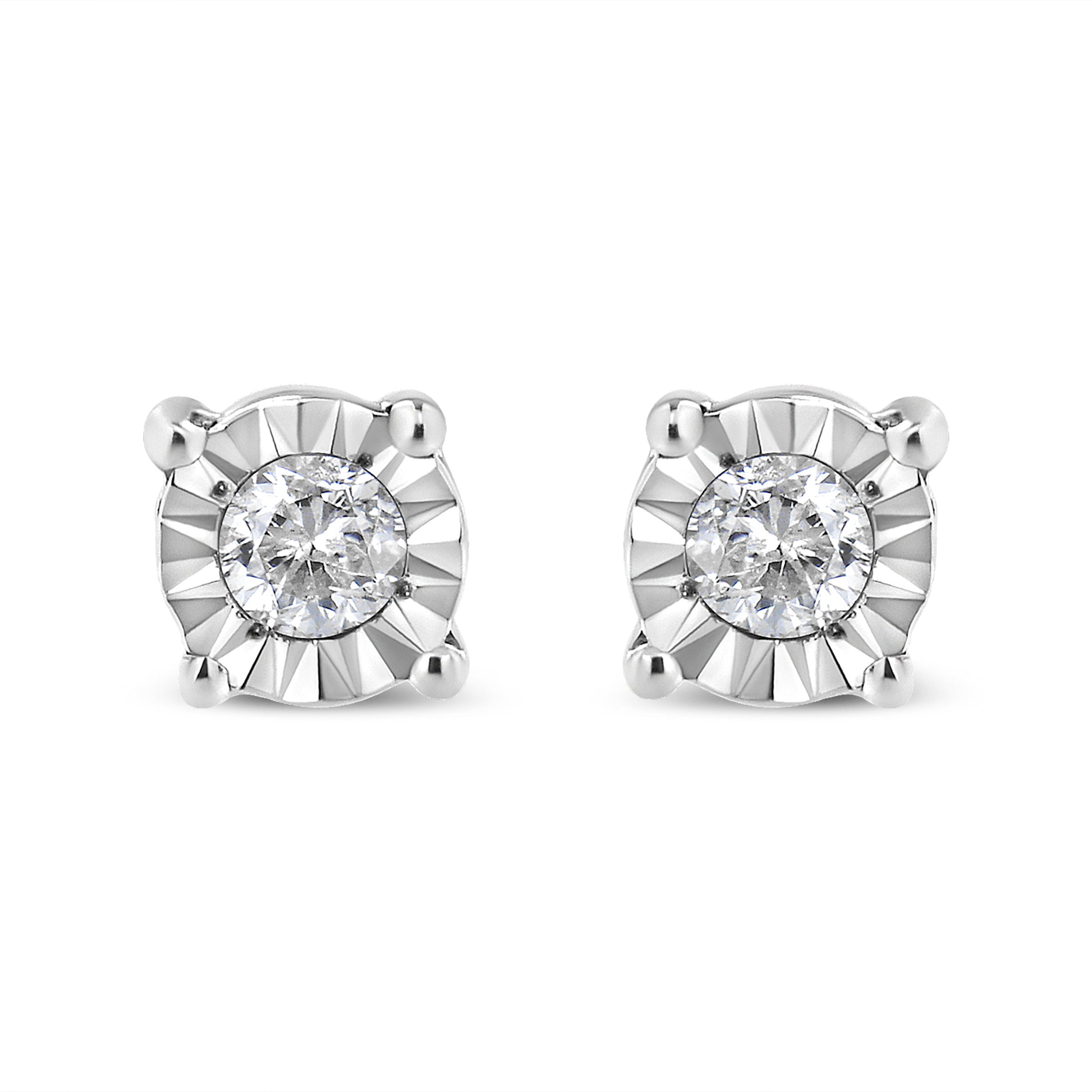 10K Yellow Gold Plated .925 Sterling Silver 1/10 Cttw Round Brilliant-Cut Diamond Miracle-Set Stud Earrings (J-K Color, I3 Clarity)