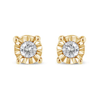 10K Yellow Gold Plated .925 Sterling Silver 1/10 Cttw Round Brilliant-Cut Diamond Miracle-Set Stud Earrings (J-K Color, I3 Clarity)