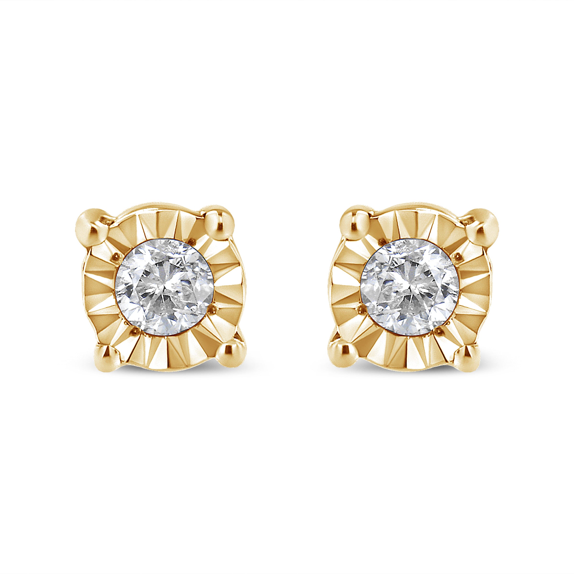 10K Yellow Gold Plated .925 Sterling Silver 1/10 Cttw Round Brilliant-Cut Diamond Miracle-Set Stud Earrings (J-K Color, I3 Clarity)