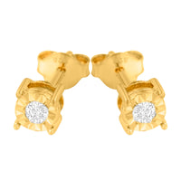 10K Yellow Gold Plated .925 Sterling Silver 1/10 Cttw Round Brilliant-Cut Diamond Miracle-Set Stud Earrings (J-K Color, I3 Clarity)