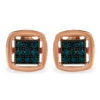 Rose Plated Sterling Silver Rose Cut Treated Diamond Stud Earring (0.25 cttw, Blue Color, I2-I3 Clarity)